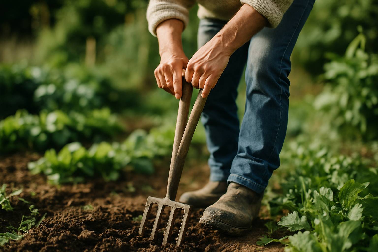 You are currently viewing Entre mains et sol, la fourche-bêche raconte : gestes pour écouter le vivant au potager